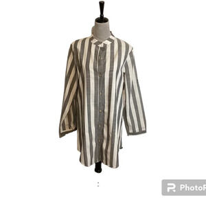 Fashion tunic women’s SZ 3X button down striped strand up collar Lagenlo…